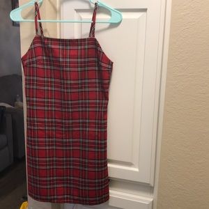 Purrr Melrose red plaid spaghetti strap dress